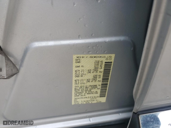 2015 Nissan Murano Platinum with VIN 5N1AZ2MGXFN225319, listed as a Copart auction lot 45742895 with 152,022 mi miles and Salvage Title. Bid and sale history available at carsss.com. Image 12.