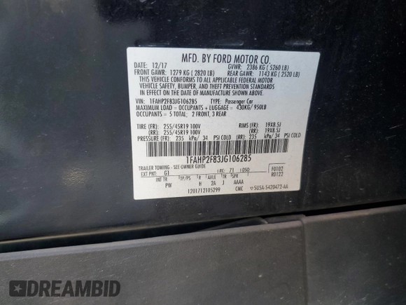 2018 Ford Taurus Limited с VIN 1FAHP2F83JG106285, выставлен на аукционе Copart как лот 63436935 с пробегом 78 473 миль миль и Списание • Salvage title. История ставок и продаж доступна на DreamBid. Изображение 13.