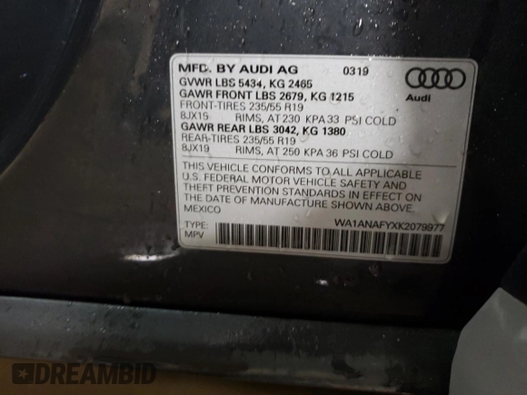 2019 Audi Q5 Premium with VIN WA1ANAFYXK2079977, listed as a Copart auction lot 46143885 with 41,468 mi miles and Salvage Title. Bid and sale history available at carsss.com. Image 12.