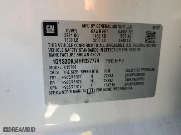2017 Cadillac Escalade Platinum with VIN 1GYS3DKJ4HR327774, listed as a Copart auction lot 43414125 with 70,845 mi miles and Salvage Title. Bid and sale history available at carsss.com. Image 13.