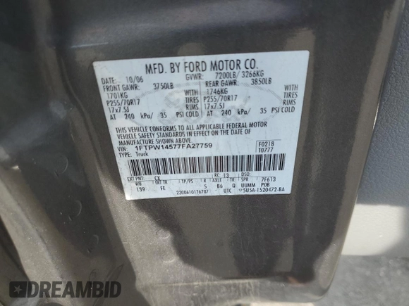 2007 Ford F-150 XLT with VIN 1FTPW14577FA27759, listed as a Copart auction lot 49444115 with 87,052 mi miles and Salvage Title. Bid and sale history available at carsss.com. Image 14.