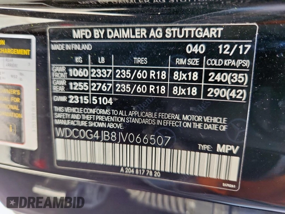 2018 Mercedes-Benz GLC 300 with VIN WDC0G4JB8JV066507, listed as a Copart auction lot 62085185 with Not provided miles and Clean title. Bid and sale history available at DreamBid. Image 13.