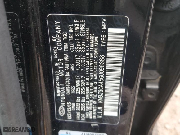 2016 Hyundai Tucson SE with VIN KM8J3CA45GU098388, listed as a Copart auction lot 46781755 with 125,007 mi miles and Salvage Title. Bid and sale history available at carsss.com. Image 13.
