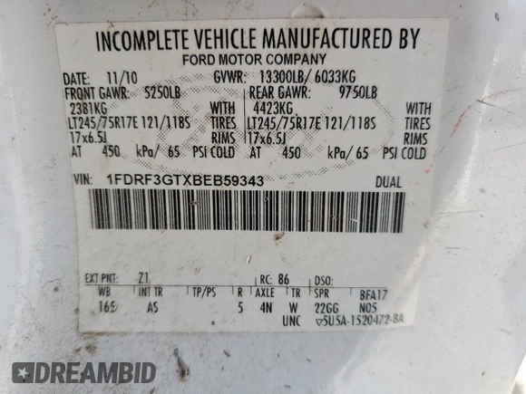 2011 Ford F-350 с VIN 1FDRF3GTXBEB59343, выставлен на аукционе Copart как лот 52901275 с пробегом Не указан миль и Чистый • Clean title. История ставок и продаж доступна на DreamBid. Изображение 13.