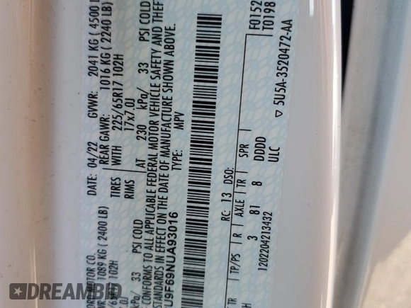 2022 Ford Escape S z VIN 1FMCU9F69NUA93016, wystawiony jako Copart lot #81986234 z przebiegiem 34 778 mil mil oraz Nie do naprawy • Non repairable. Historia ofert i sprzedaży dostępna na DreamBid. Obrazek 13.