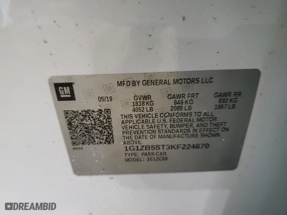 2019 Chevrolet Malibu LS with VIN 1G1ZB5ST3KF224670, listed as a Copart auction lot 45959765 with 67,442 mi miles and Salvage Title. Bid and sale history available at carsss.com. Image 14.