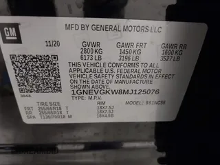 2021 Chevrolet Traverse LT Cloth with VIN 1GNEVGKW8MJ125076, listed as a IAAI auction lot 41600703 with 39,605 mi miles. Bid and sale history available at carsss.com. Image 9.