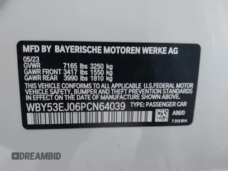 2023 BMW i7 xDrive60 z VIN WBY53EJ06PCN64039, wystawiony jako IAAI lot #40752159 z przebiegiem 8837 mil mil oraz . Historia ofert i sprzedaży dostępna na DreamBid. Obrazek 9.