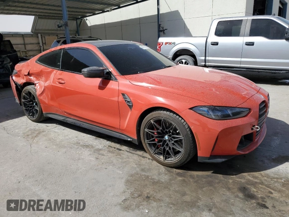 2025 BMW M4 Competition xDrive with VIN WBS33HK05SCU35235, listed as a Copart auction lot 49178585 with 1,480 mi miles and Salvage Title. Bid and sale history available at carsss.com. Image 4.
