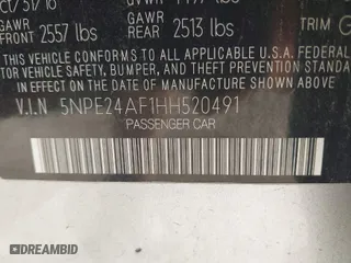 2017 Hyundai Sonata SE with VIN 5NPE24AF1HH520491, listed as a IAAI auction lot 41470730 with 113,188 mi miles. Bid and sale history available at carsss.com. Image 9.