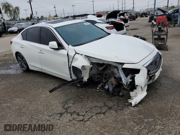 2015 Infiniti Q50 Sport with VIN JN1BV7AP4FM346670, listed as a Copart auction lot 54694985 with 76,347 mi miles and Salvage title. Bid and sale history available at DreamBid. Image 4.