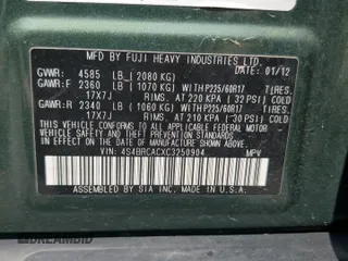 2012 Subaru Outback 2.5i with VIN 4S4BRCACXC3250904, listed as a Copart auction lot 59525945 with 169,944 mi miles and Salvage title. Bid and sale history available at DreamBid. Image 13.
