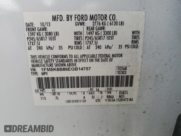 2014 Ford Explorer z VIN 1FM5K8B86EGB14757, wystawiony jako Copart lot #60064045 z przebiegiem 230 063 mil mil oraz Szkoda całkowita • Salvage title. Historia ofert i sprzedaży dostępna na DreamBid. Obrazek 13.