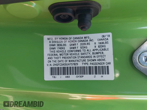 2018 Honda Civic Si Coupe with VIN 2HGFC3A59JH757829, listed as a IAAI auction lot 41509057 with 107,741 mi miles. Bid and sale history available at carsss.com. Image 9.
