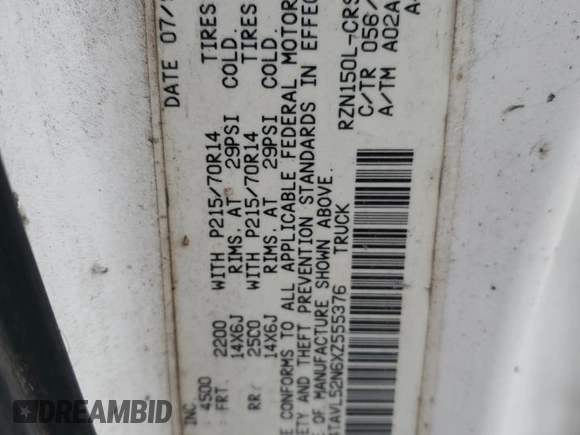 1999 Toyota Tacoma z VIN 4TAVL52N6XZ555376, wystawiony jako Copart lot #85763154 z przebiegiem 229 914 mil mil oraz Nie do naprawy • Non repairable. Historia ofert i sprzedaży dostępna na DreamBid. Obrazek 12.
