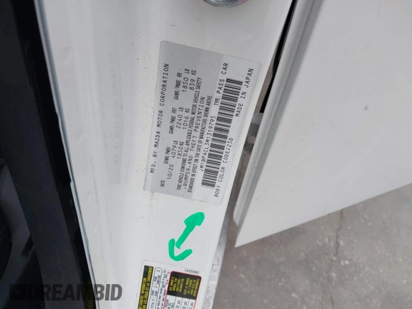 2021 Mazda 3 Preferred with VIN JM1BPACL3M1319795, listed as a IAAI auction lot 41780953 with 54,405 mi miles and . Bid and sale history available at DreamBid. Image 9.
