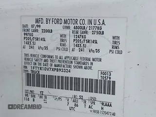1999 Ford Ranger XL with VIN 1FTYR10V7XPB93324, listed as a IAAI auction lot 41762585 with 214,904 mi miles. Bid and sale history available at carsss.com. Image 9.