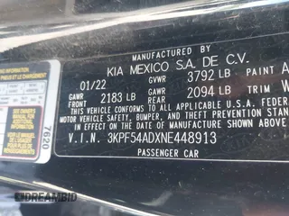 2022 Kia Forte GT-Line z VIN 3KPF54ADXNE448913, wystawiony jako IAAI lot #42084115 z przebiegiem 97 753 mil mil oraz . Historia ofert i sprzedaży dostępna na DreamBid. Obrazek 9.