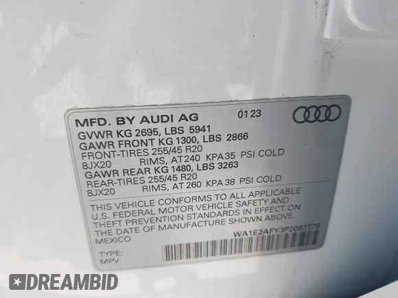 2023 Audi Q5 S line Premium Plus с VIN WA1E2AFY3P2087775, выставлен на аукционе IAAI как лот 42566888 с пробегом 10 456 миль миль и . История ставок и продаж доступна на DreamBid. Изображение 9.