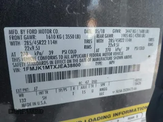 2018 Ford Expedition Max Platinum with VIN 1FMJK1MTXJEA38800, listed as a IAAI auction lot 41144759 with 127,571 mi miles and . Bid and sale history available at DreamBid. Image 9.