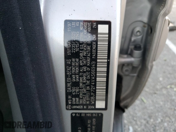 1997 Mercedes-Benz E-Class with VIN WDBJF72F4VA566949, listed as a Copart auction lot 81000554 with 187,409 mi miles and Salvage Title. Bid and sale history available at carsss.com. Image 12.