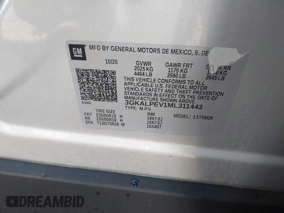 2021 GMC Terrain SLT with VIN 3GKALPEV1ML311443, listed as a IAAI auction lot 41860448 with 75,699 mi miles and . Bid and sale history available at DreamBid. Image 9.