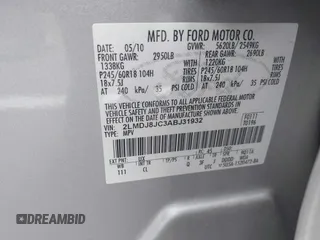 2010 Lincoln MKX with VIN 2LMDJ8JC3ABJ31932, listed as a IAAI auction lot 42117520 with 195,797 mi miles. Bid and sale history available at carsss.com. Image 9.