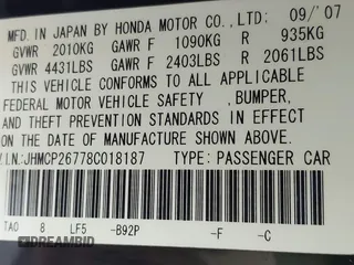 2008 Honda Accord EX with VIN JHMCP26778C018187, listed as a IAAI auction lot 42201831 with 266,639 mi miles and . Bid and sale history available at DreamBid. Image 9.