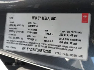 2018 Tesla Model 3 Long Range Battery with VIN 5YJ3E1EB6JF122167, listed as a IAAI auction lot 41761710 with 76,199 mi miles and . Bid and sale history available at DreamBid. Image 9.