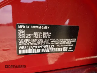 2023 BMW M3 Competition xDrive with VIN WBS43AY03PFN58833, listed as a Copart auction lot 53301495 with 32,032 mi miles and Salvage title. Bid and sale history available at DreamBid. Image 13.