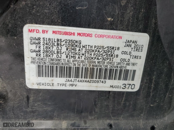 2010 Mitsubishi Outlander XLS with VIN JA4JT4AX4AZ009743, listed as a Copart auction lot 52824925 with 117,984 mi miles and Clean Title. Bid and sale history available at carsss.com. Image 13.