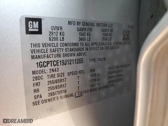 2018 Chevrolet Colorado 4WD LT with VIN 1GCPTCE19J1211265, listed as a Copart auction lot 83497354 with 71,111 mi miles and Salvage Title. Bid and sale history available at carsss.com. Image 13.