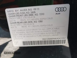 2014 Audi Q5 Premium Plus z VIN WA1CMAFP8EA041094, wystawiony jako IAAI lot #42316641 z przebiegiem 86 322 mil mil oraz . Historia ofert i sprzedaży dostępna na DreamBid. Obrazek 9.