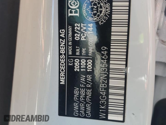 2022 Mercedes-Benz A 220 z VIN W1K3G4FB2NJ354649, wystawiony jako Copart lot #53559735 z przebiegiem Nie podano mil oraz Nie do naprawy • Non repairable. Historia ofert i sprzedaży dostępna na DreamBid. Obrazek 13.