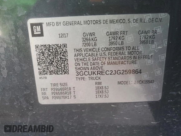 2018 Chevrolet Silverado 1500 LT with VIN 3GCUKREC2JG259864, listed as a Copart auction lot 49451735 with 146,576 mi miles and Salvage Title. Bid and sale history available at DreamBid. Image 12.