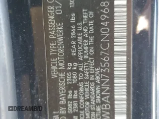 2007 BMW 5 Series 530xi with VIN WBANN73567CN04968, listed as a Copart auction lot 61217315 with 98,153 mi miles and Salvage title. Bid and sale history available at DreamBid. Image 12.