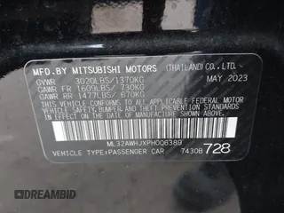2023 Mitsubishi Mirage Black Edition with VIN ML32AWHJXPH006389, listed as a IAAI auction lot 40732836 with 5,971 mi miles and . Bid and sale history available at DreamBid. Image 9.