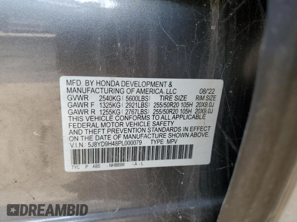 2023 Acura MDX w/Technology Package with VIN 5J8YD9H48PL000079, listed as a Copart auction lot 47848185 with 0 mi miles and Salvage Title. Bid and sale history available at carsss.com. Image 13.