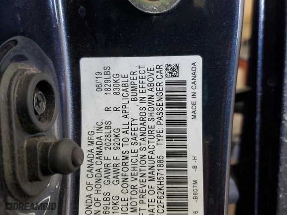2019 Honda Civic Sedan LX with VIN 2HGFC2F62KH571885, listed as a Copart auction lot 48181775 with 57,899 mi miles and Salvage Title. Bid and sale history available at carsss.com. Image 14.