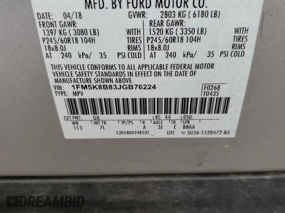 2018 Ford Explorer with VIN 1FM5K8B83JGB76224, listed as a Copart auction lot 55085475 with 101,284 mi miles and Salvage title. Bid and sale history available at DreamBid. Image 14.