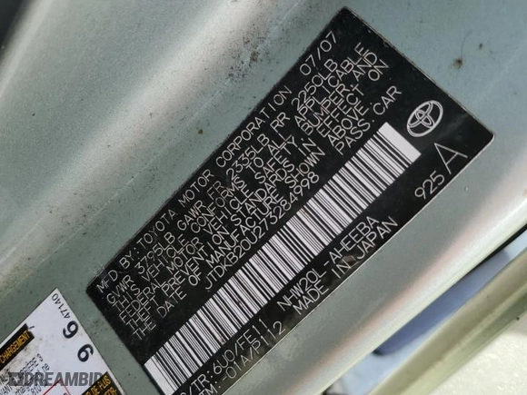 2007 Toyota Prius with VIN JTDKB20U273284998, listed as a Copart auction lot 53613225 with 225,996 mi miles and Clean Title. Bid and sale history available at carsss.com. Image 12.