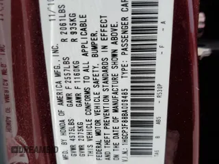 2011 Honda Accord EX-L with VIN 1HGCP3F88BA009485, listed as a Copart auction lot 55088555 with 129,628 mi miles and Salvage title. Bid and sale history available at DreamBid. Image 12.