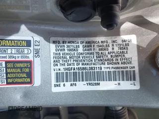 2006 Honda Civic LX z VIN 1HGFA16586L083119, wystawiony jako IAAI lot #42237313 z przebiegiem Nie podano mil oraz . Historia ofert i sprzedaży dostępna na DreamBid. Obrazek 9.