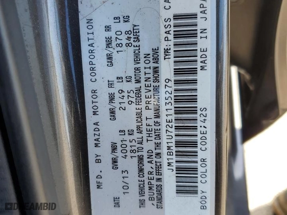 2014 Mazda Mazda3 i Sport with VIN JM1BM1U72E1135279, listed as a Copart auction lot 49275485 with 93,865 mi miles and Salvage Title. Bid and sale history available at carsss.com. Image 12.