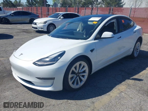 2022 Tesla Model 3 Long Range with VIN 5YJ3E1EB7NF298456, listed as a IAAI auction lot 41859304 with Not Provided miles and . Bid and sale history available at DreamBid. Image 2.