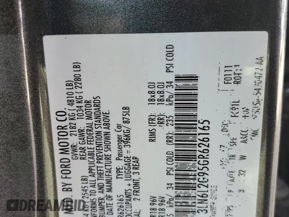 2016 Lincoln MKZ with VIN 3LN6L2G95GR626165, listed as a Copart auction lot 64467415 with 64,325 mi miles and Salvage title. Bid and sale history available at DreamBid. Image 12.
