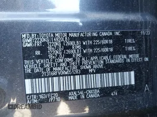 2024 Toyota RAV4 Hybrid SE with VIN 2T3T6RFV0RW051283, listed as a IAAI auction lot 41698931 with 6,465 mi miles and . Bid and sale history available at DreamBid. Image 9.