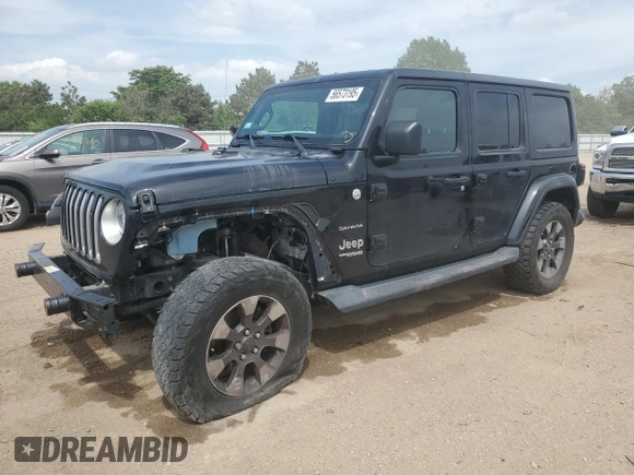 2018 Jeep Wrangler Unlimited Sahara with VIN 1C4HJXEG0JW141101, listed as a Copart auction lot 56573195 with 143,854 mi miles and Salvage title. Bid and sale history available at DreamBid. Image 1.