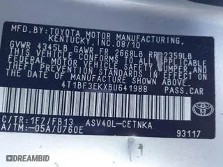 2011 Toyota Camry LE with VIN 4T1BF3EKXBU641988, listed as a IAAI auction lot 41332404 with 179,139 mi miles. Bid and sale history available at carsss.com. Image 9.