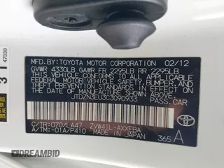 2012 Toyota Prius Two with VIN JTDZN3EU3C3090933, listed as a IAAI auction lot 41579396 with 179,015 mi miles and . Bid and sale history available at DreamBid. Image 9.